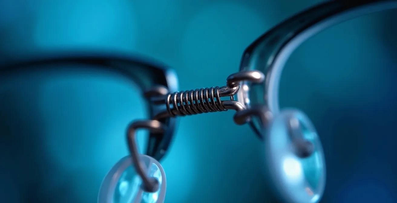 Vue macro d'une charnière flexible de lunettes d'enfant en action