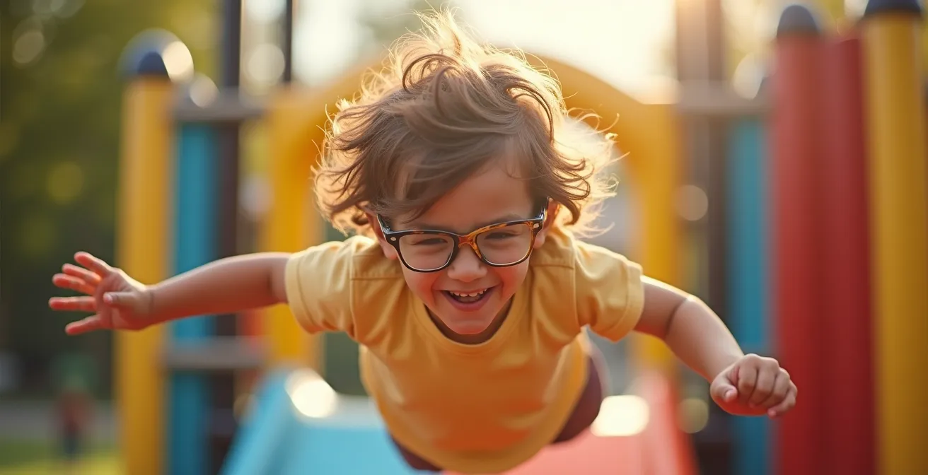 Enfant en pleine activité sportive avec des lunettes bien maintenues